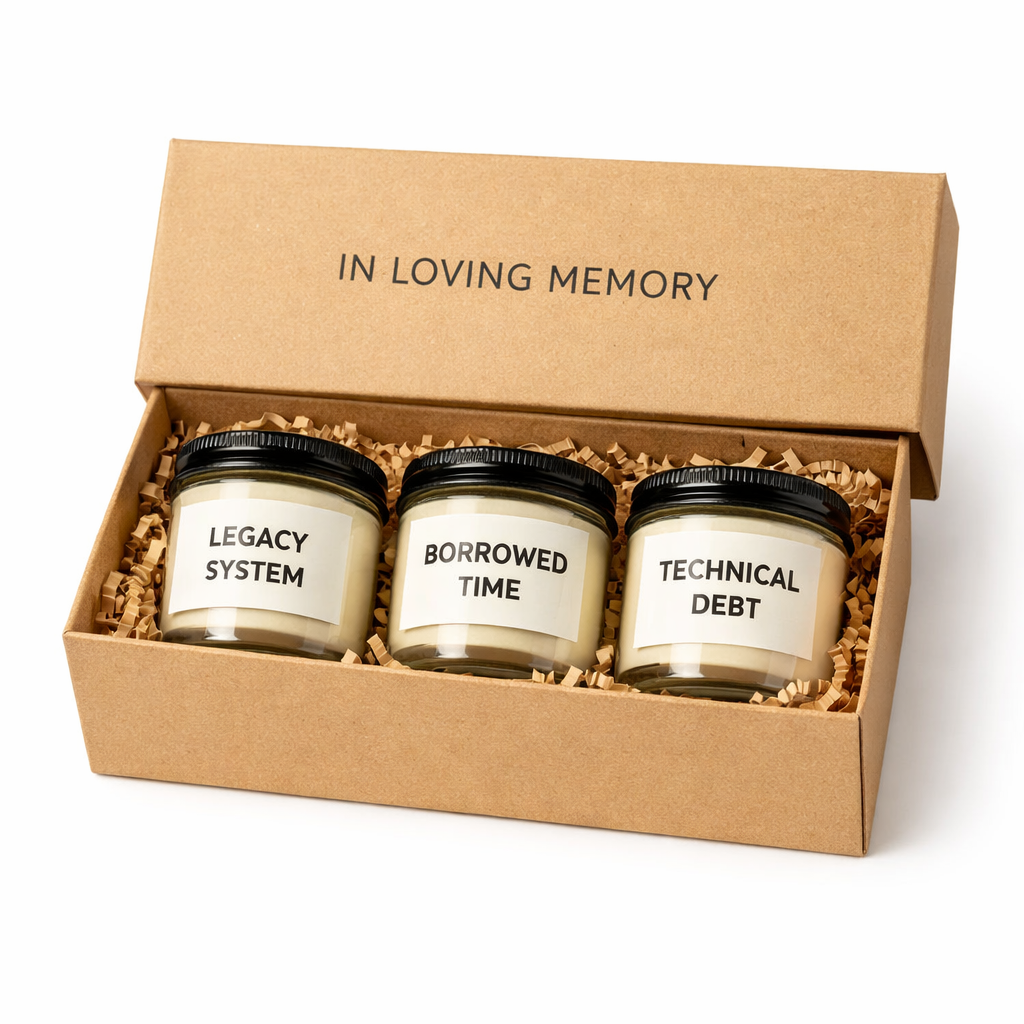 Tech Debt Memorial Candle Set of three in kraft gift box