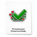 Green Build Red Flags hard enamel pin on backer card