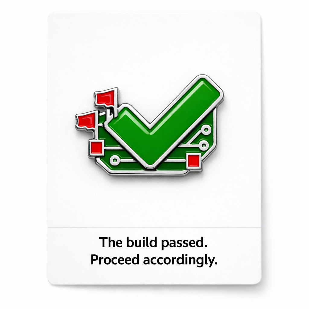 Green Build Red Flags hard enamel pin on backer card