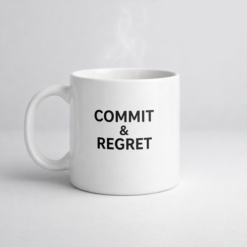 Commit and Regret ceramic mug in white